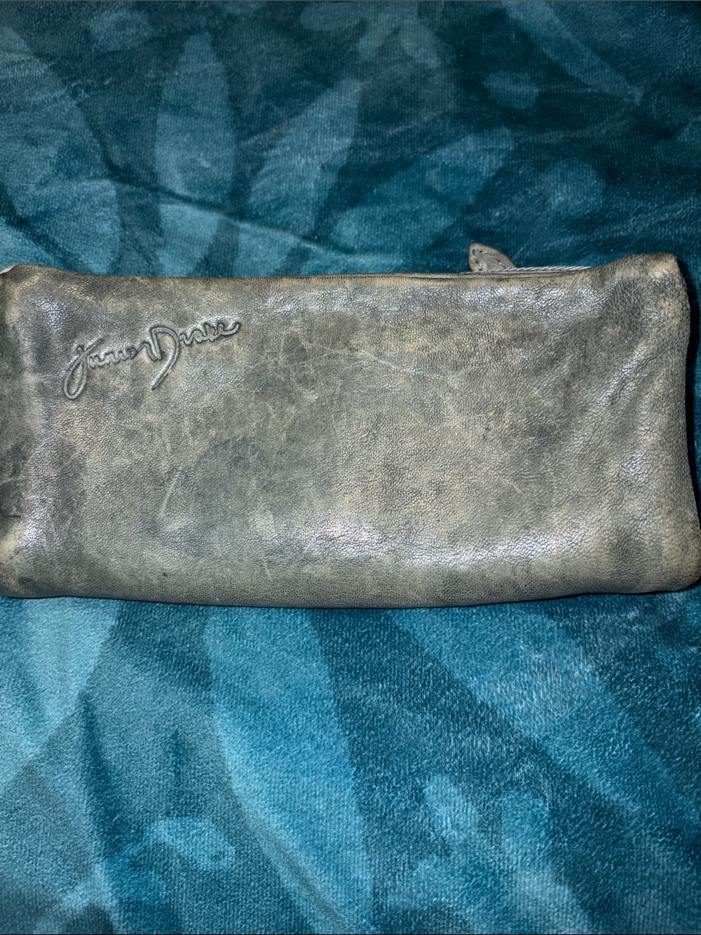 Junior Drake Olive Green Leather Zip Clutch